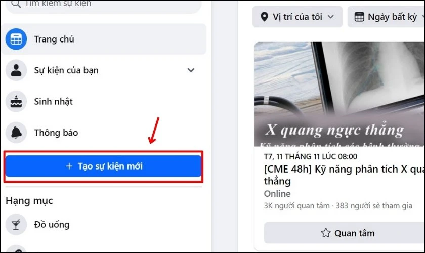 Nhấn chọn Tạo sự kiện mới