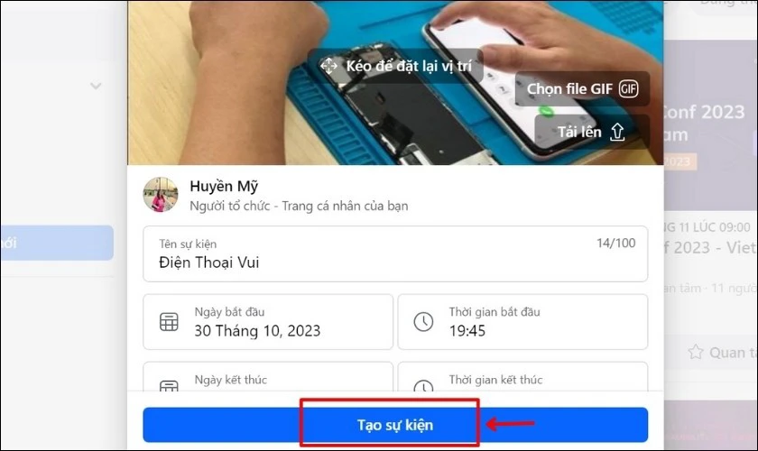 Nhấn Tạo sự kiện