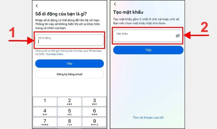 Bạn cần nhập số điện thoại di động và tạo một mật khẩu