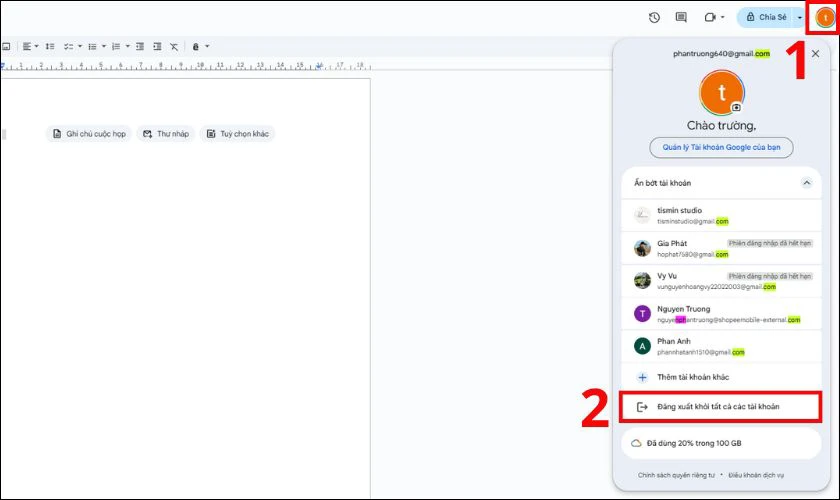 Ẩn danh trên Google Docs bằng cách đăng xuất tài khoản Google