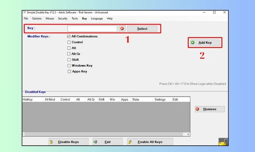 Cách tắt bàn phím Laptop bằng Simple Disable Key