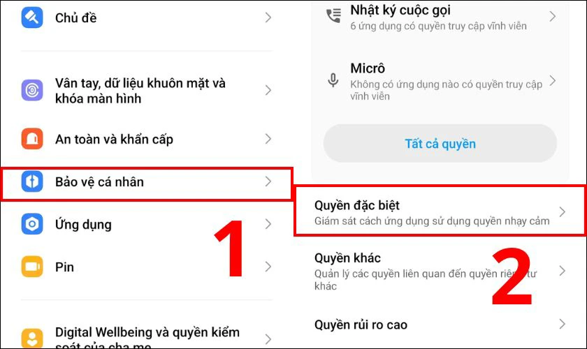 Vào Cài đặt trên màn hình chính và chọn tiếp vào mục Bảo mật cá nhân