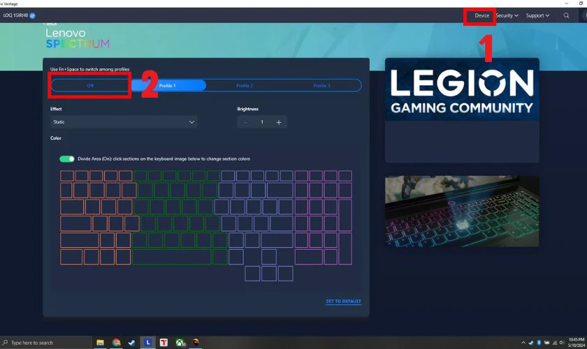 Cách tắt đèn bàn phím laptop Lenovo bằng Lenovo Vantage