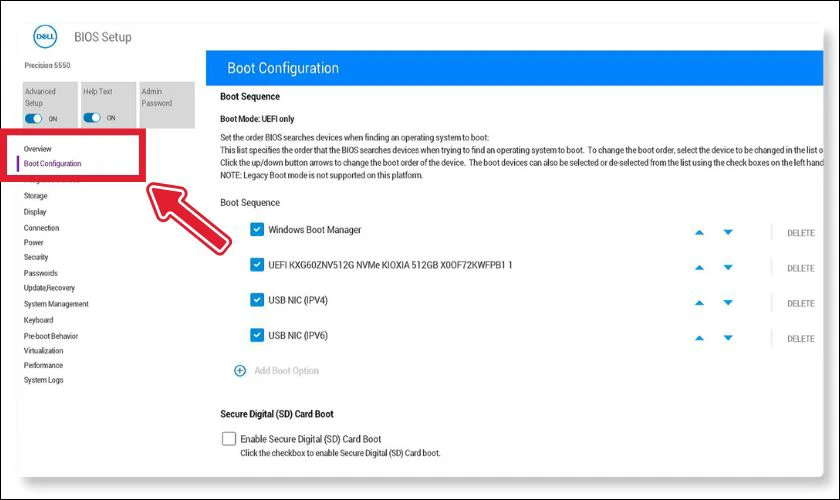 Trong BIOS Setup chọn Boot setting configuration
