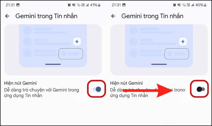 Hiện nút Gemini