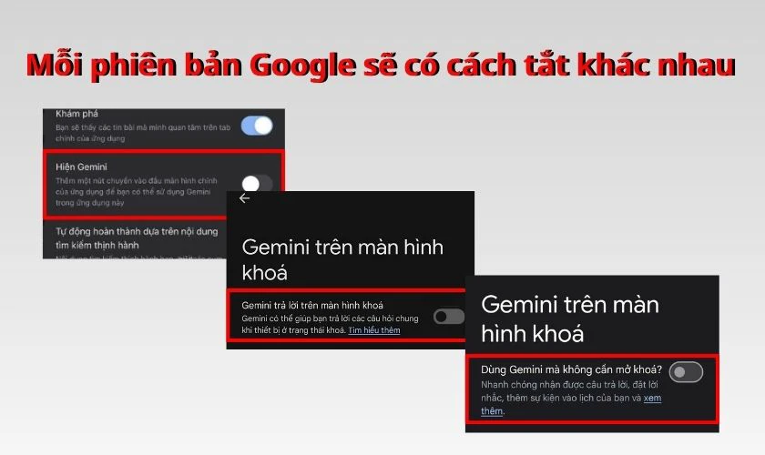 Một số bản cập nhật Google có thể khác về cách tắt Gemini