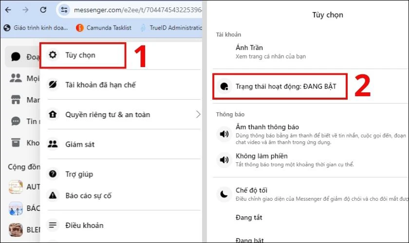 Tắt hoạt động online Messenger trên máy tính