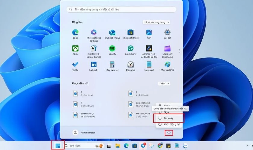 Sử dụng Start Menu để tùy chọn tắt màn hình