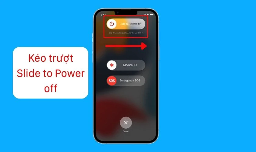 Khi màn hình hiển thị thanh trượt Slide to Power off