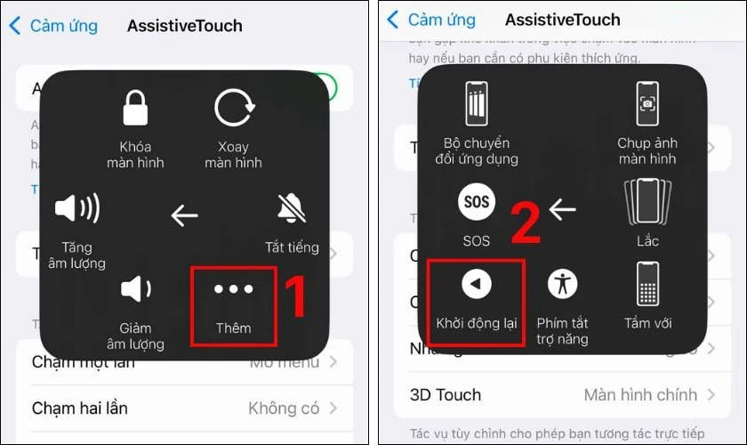 Vào Thêm (More), chọn Khởi động lại (Restart/Shutdown)