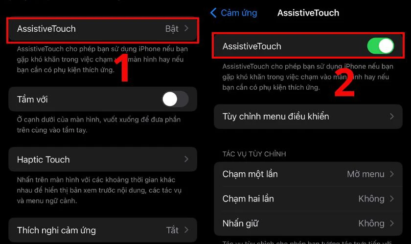 Bật Assistive Touch lên, khi nút ảo hiện trên màn hình, nhấn vào nó để mở menu chức năng nhanh