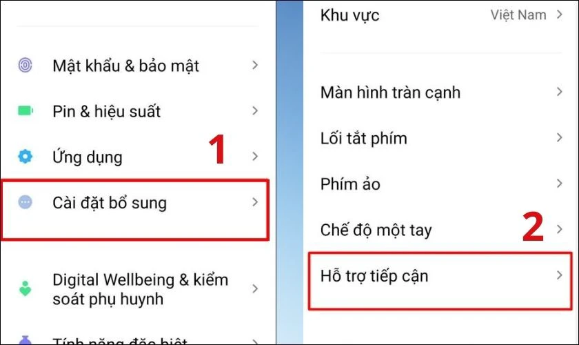 Chọn Cài đặt bổ sung rồi chọn Hỗ trợ tiếp cận