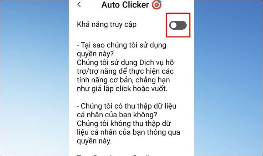 Chọn Tắt để tắt quyền trợ năng Accessibility trên Xiaomi