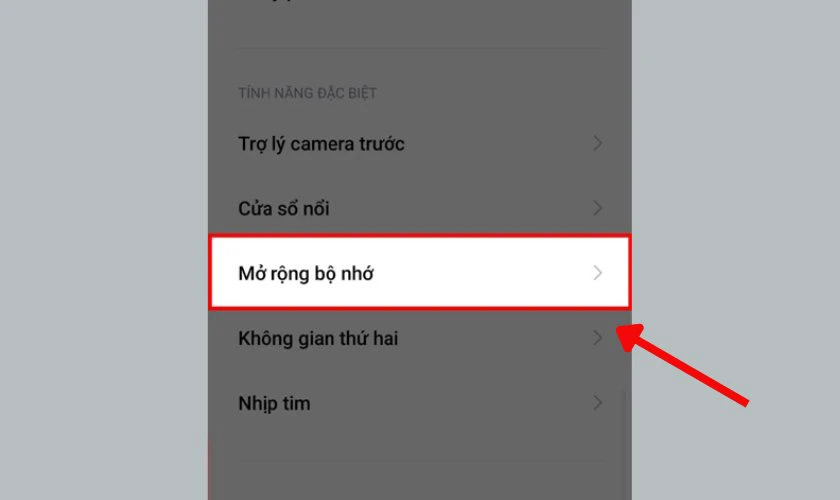 Tìm và nhấn vào Mở rộng bộ nhớ