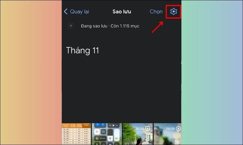 Chọn biểu tượng bánh răng ở bên trên góc phải màn hình