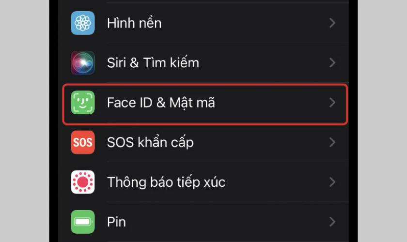 Chọn Face ID & Mật mã