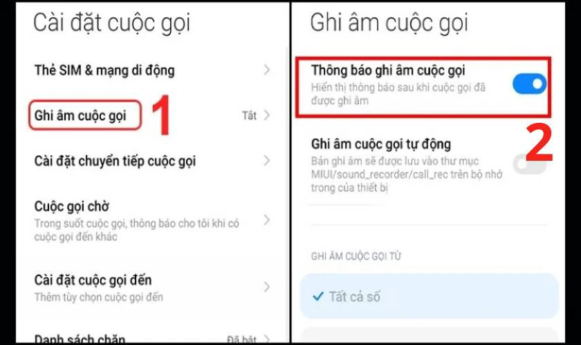 Tắt thông báo liên quan đến ghi âm
