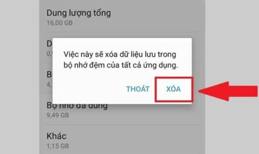 Nhấn Xóa bộ nhớ Cache