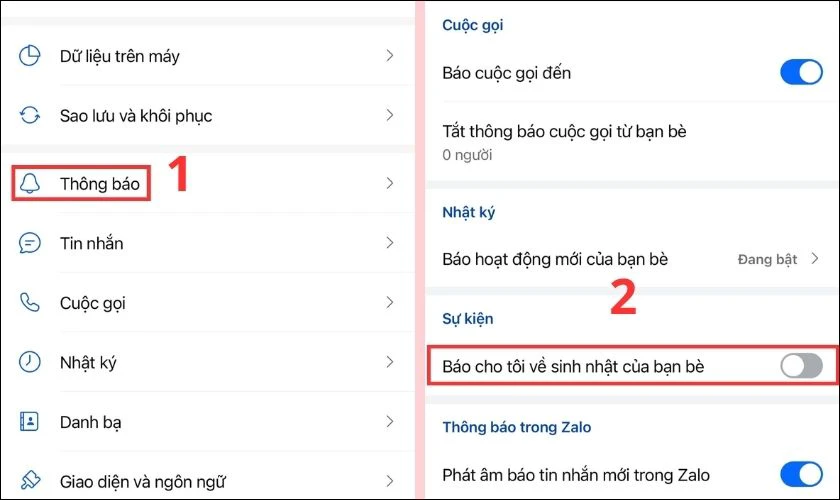 Kéo xuống và gạt tắt thanh trạng thái của mục Báo cho tôi về sinh nhật của bạn bè