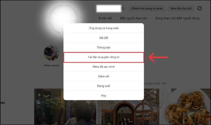 Chọn Cài đặt và Quyền Riêng Tư