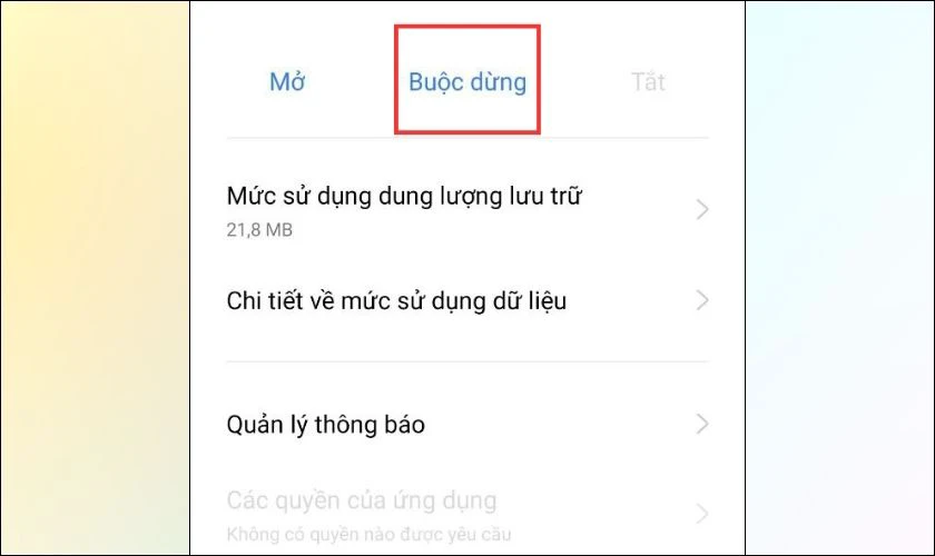 Chọn "Buộc dừng" để tắt trình phát