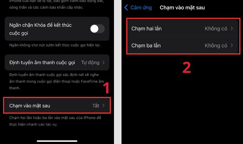 Chọn Chạm vào mặt sau và chọn số lần chạm