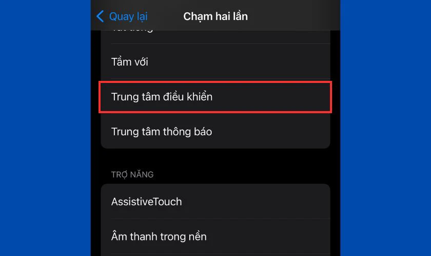 Tùy chỉnh các thao tác chạm mặt lưng để mở Trung tâm điều khiển trên iPhone