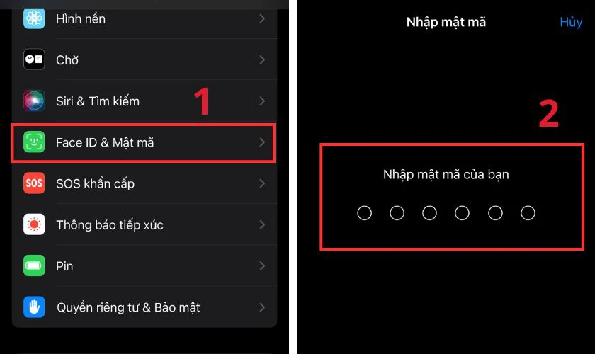 Trong Face ID & Mật mã hãy nhập mật khẩu iPhone