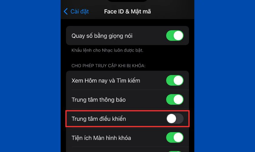 Hướng dẫn chi tiết cách tắt Trung tâm điều khiển ở màn hình khóa iPhone