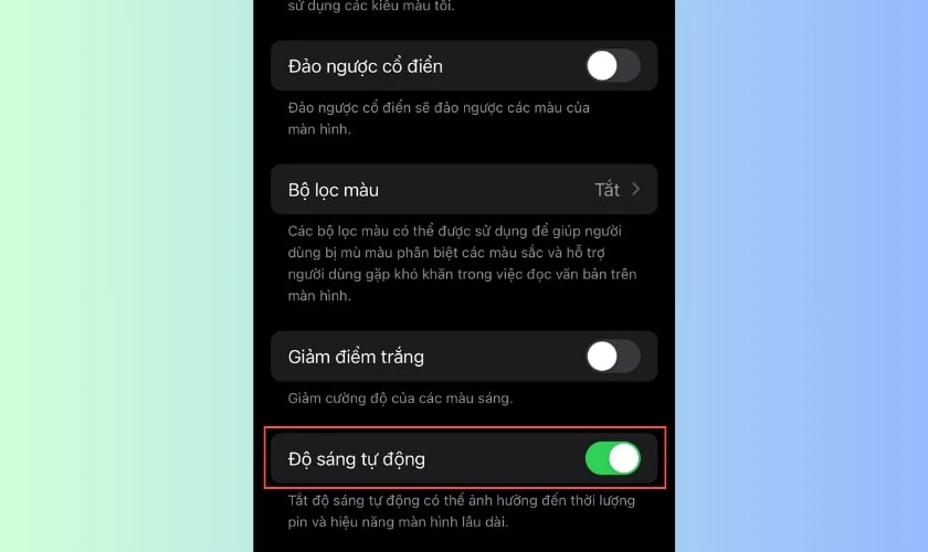 Cách tắt tự điều chỉnh độ sáng trên iPhone iOS 26