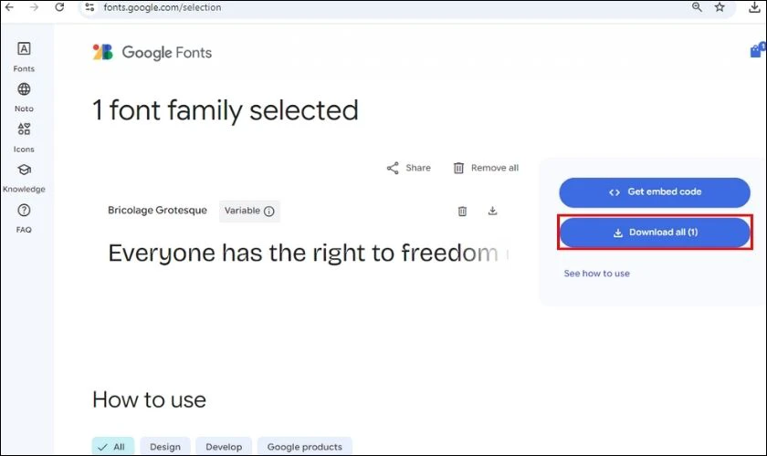 Chọn font chữ phù hợp và nhấp vào Download all