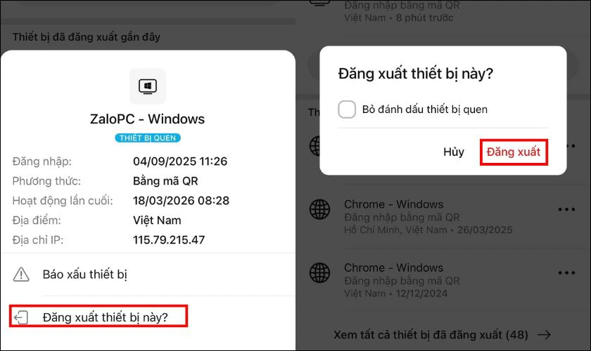 Hệ thống sẽ hỏi bạn có chắc chắn muốn đăng xuất không, hãy nhấn Đăng xuất