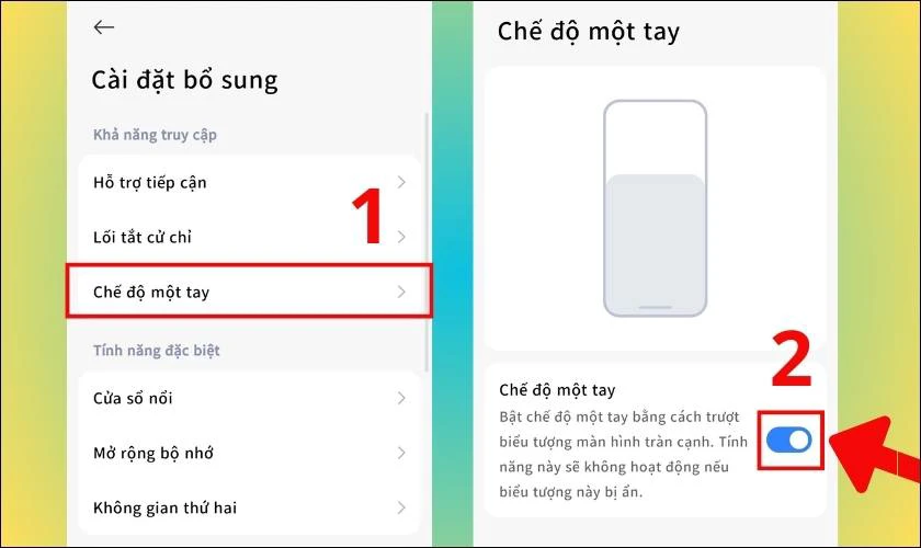 Bật chế độ và chọn kích thước màn hình