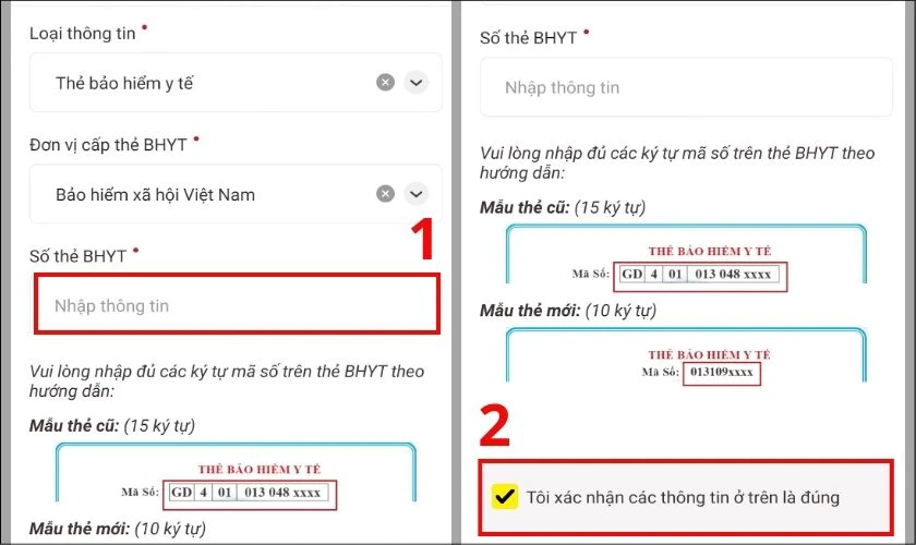 Nhập chính xác số thẻ bảo hiểm y tế của bạn