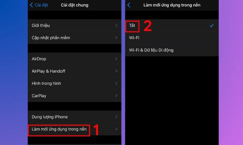 Tắt làm mới ứng dụng nền, tiết kiệm pin iPhone iOS 15