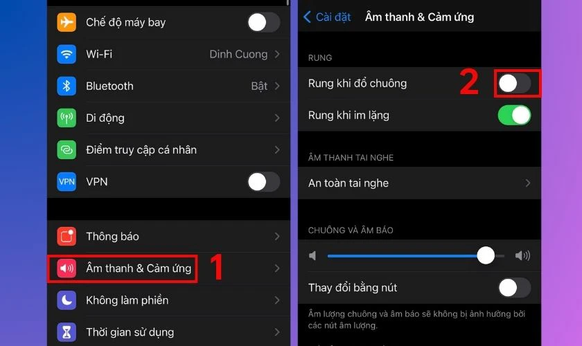 Tắt chế độ rung khi đổ chuông, tiết kiệm pin trên iPhone iOS 15