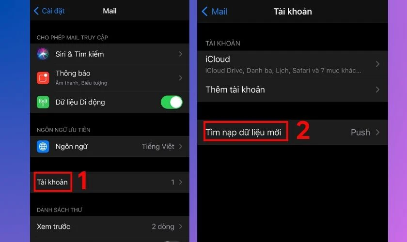 Tắt tự động tìm nạp dữ liệu mới cho Mail, Danh bạ, Lịch