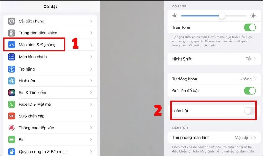 Tắt chế độ Always-On Display giúp tiết kiệm pin trên iPhone iOS 16