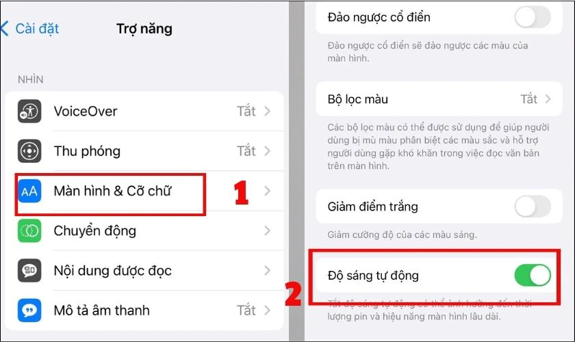 Bật chế độ điều chỉnh sáng tự động để tiết kiệm pin iPhone iOS 16