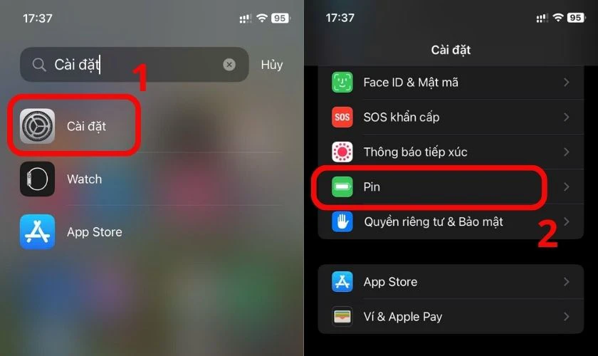 Vào Cài đặt và chọn mục Pin