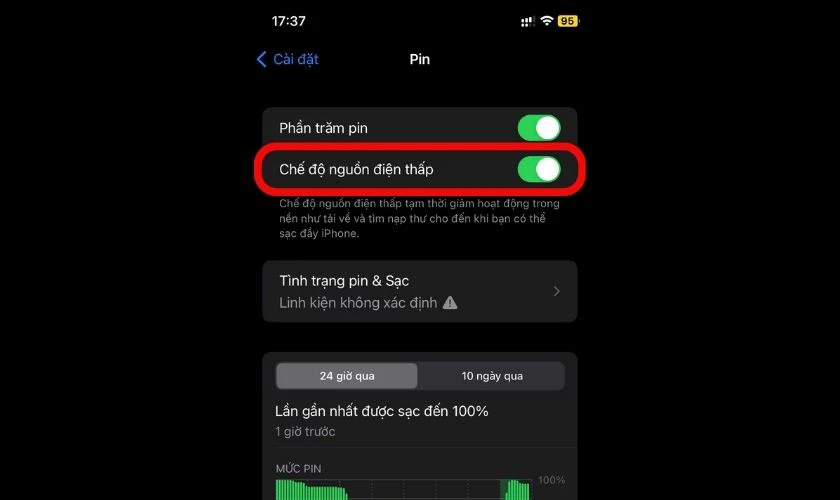 Gạt nút sang phải để Bật chế độ nguồn điện thấp