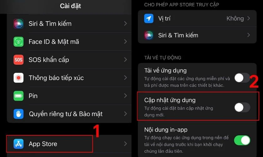 Vào App Store và tắt tính năng Cập nhật ứng dụng