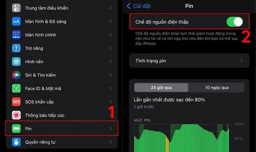 Gạt nút sang phải để bật chế độ nguồn điện thấp