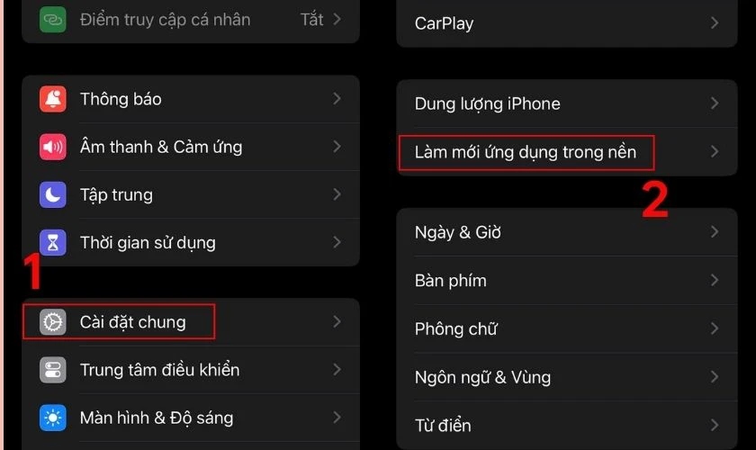 Vào Cài đặt chung chọn Làm mới ứng dụng trong nền