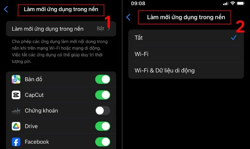 Tắt tính năng làm mới ứng dụng chạy trong nền