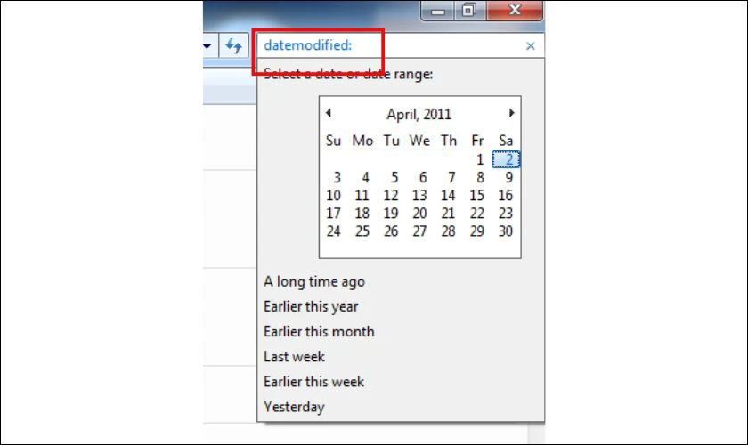 Cách tìm file trong Win 7 theo ngày tháng