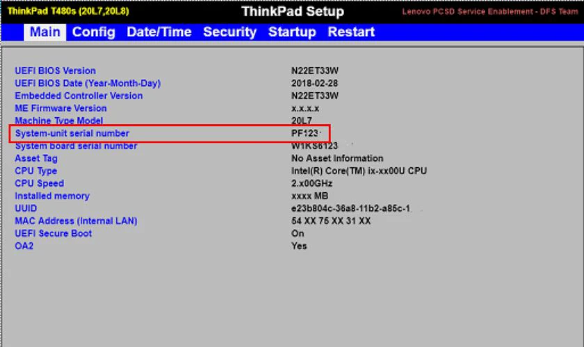 Kiểm tra số serial trên laptop bằng BIOS