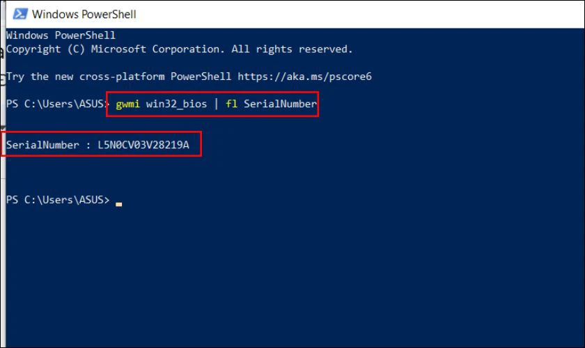 Xem serial number bằng mã lệnh PowerShell