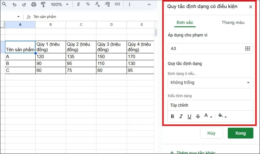 Chọn quy tắc định dạng phù hợp