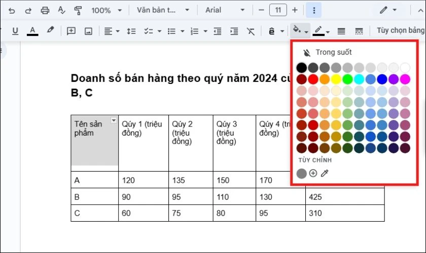 Chọn màu bạn muốn áp dụng